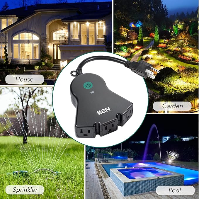 HBN Outdoor Smart Plug,Wi-Fi Heavy Duty Outlet with 3 Independent Outlets,Compatible with Alexa and Google Assistant,IP44 Waterproof,Voice & APP Control Outlet,No Hub Required,ETL Listed
