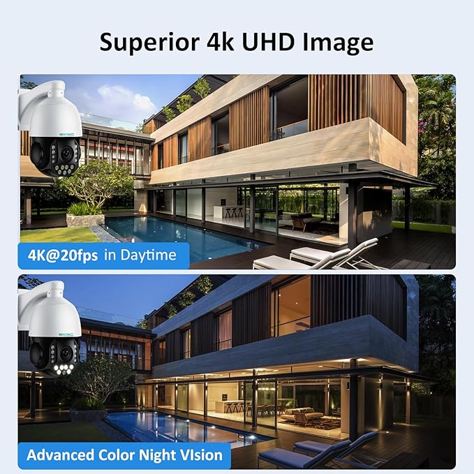 SV3C 36X Zoom PTZ POE Camera Outdoor, Auto Tracking 4K ONVIF IP Wired Camera, Person Vehicle Motion Detection, Floodlight Color Night Vision, Two Way Audio, Camhipro, Preset, BlueIris, 24/7 Recording