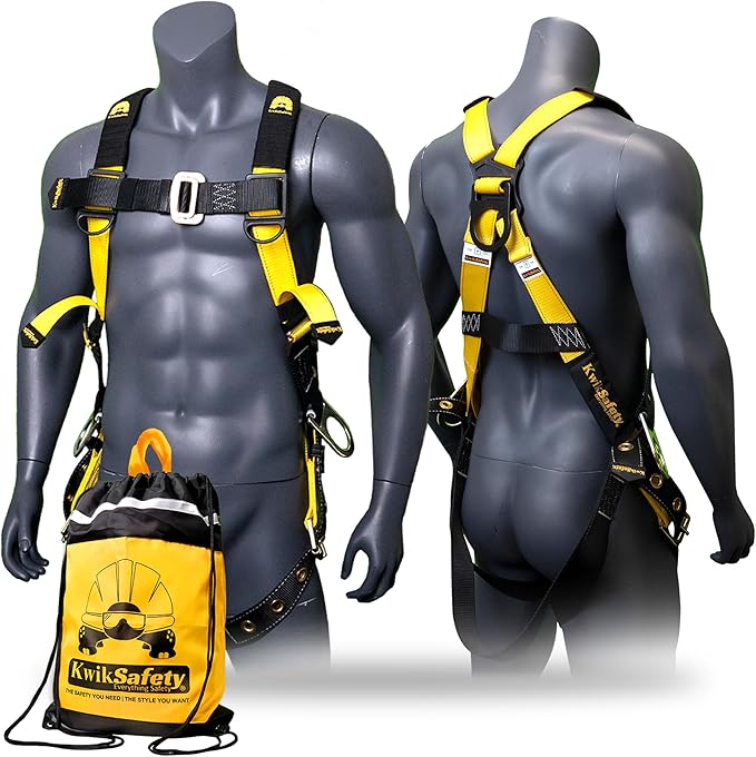 KwikSafety - Charlotte, NC - SUPERCELL Safety Harness [PREMIUM SHOULDER PADDING] ANSI OSHA Full Body Fall Protection Work Equipment | Construction Tower Climbing Roofing