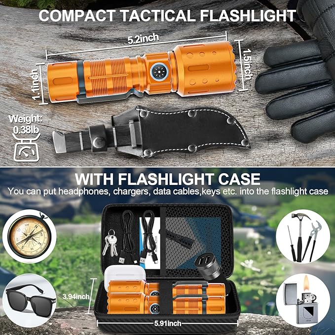 Flashlights High Lumens Rechargeable, Super Bright Long Range Small Powerful Flashlight, 6 Modes LED Tactical Pocket Waterproof Flash Light for Home Emergency (2, Orange)
