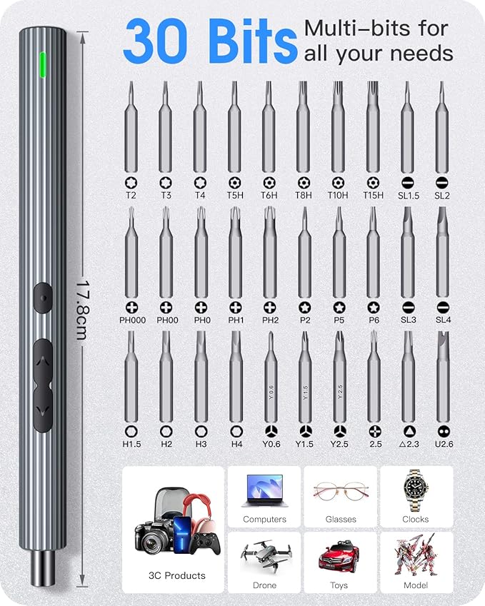 Kingsdun Mini Electric Screwdriver, 36 in 1 Cordless Precision Power Screwdriver Set with 30 Magnetic Bits, Rechargeable Repair Tool Kit with LED Lights Magnetic Mat for Camera PC Laptops