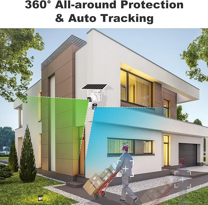 GENBOLT Solar WiFi Security Camera Outdoor Wireless, 8W 15600mAh Battery Powered Home Surveillance Cam CCTV with Dual View, Dual Lens Spotlight IP Cam with Color Night, PIR Detection