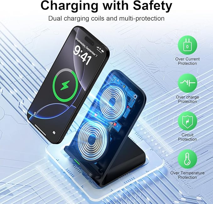 15W Samsung S24 FE Wireless Charger Fast Charging Stand for Galaxy S25 Ultra S24 S23 S22 S21 Z Fold6, for Motorola Wireless Desk Phone Charging Station with QC Adapter for Edge/razr+/Moto G Power 2025