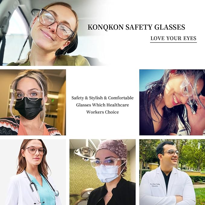 Safety glasses Goggles Nurses Protective Eyewear - Anti Fog Square Frame Stylish Clear Glasses for Women Men
