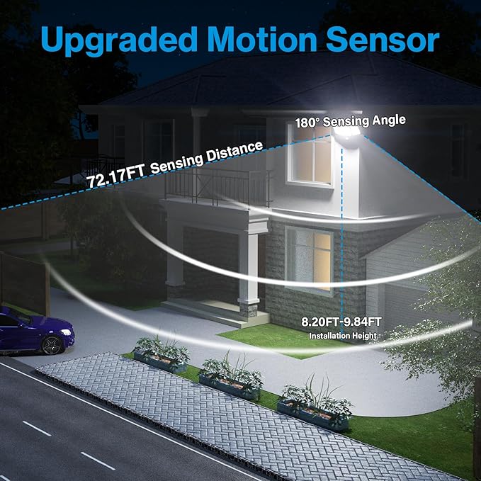 150W LED Security Lights Motion Sensor Light Outdoor, 15000LM Flood Lights Motion Detection IP66 Waterproof, 3 Head Adjustable Security Light Motion Outdoor for Yard Garage Porch