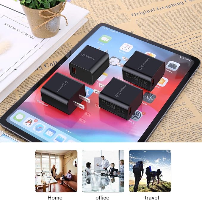 Fast Charge 3.0 USB Wall Charger [4-Pack] 5V 3A Fast Charging Block 18W QC Power Adapter for Wireless Charger Stand, Compatible with iPhone 16 15 14 Pro Max Galaxy S24 S23 Ultra 22 21 20 A03s