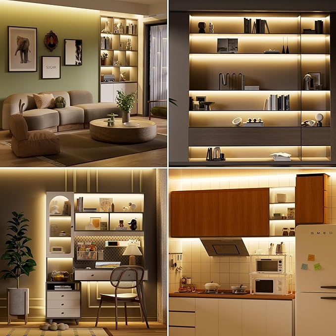 MIWISE COB LED Strip Lights 65.6ft/20m,UL-Listed CRI 90+ Dimmable 3000K Warm White Super Bright,with APP Control/RF Remote,Work with Alexa/Google,for Home/Cabinet/Bedroom/Kitchen DIY Lighting Projects