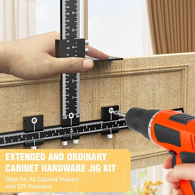 Extended Cabinet Hardware Jig Kit, 32-inch & 16-inch Detachable MAX Cabinet Handle Jig with Auto Center Punch, Aluminium Alloy Cabinet Handle Template Drill Guide, Drawer Pull Jig for Handle Knob Pull