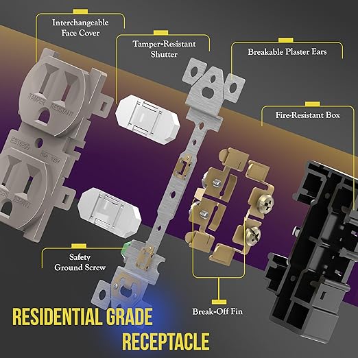 ENERLITES Elite Series Duplex Receptacle, Residential Grade Wall Outlet, Duplex Electrical Outlet, Self-Grounding, 3-Wire, 2-Pole, 15A 125V, UL Listed, 61580-TR-NK-10PCS, Nickel, 10 Pack