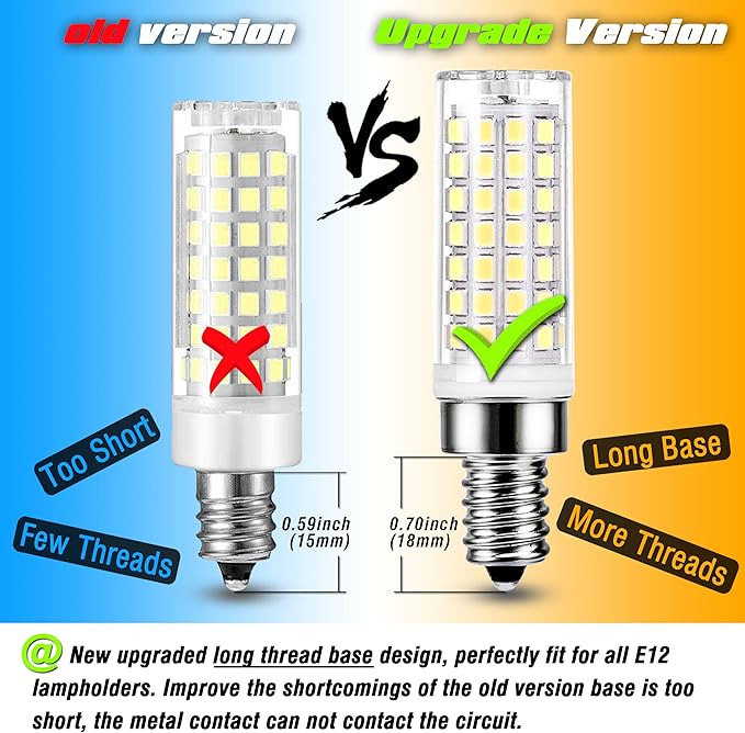 ALIDE E12 75 Watt Replacement LED Candelabra Bulbs C7,6000K Daylight Bright Cool White,800LM T6 7.5W LED E12 Chandelier Light Bulbs for Ceiling Fan Pendant Lighting,Non-dimmable,6 Pack