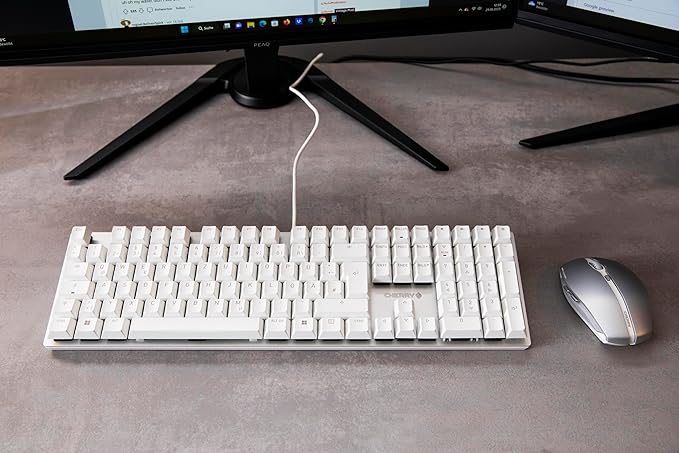 Cherry KC 200 MX Mechanical Office Keyboard with New MX2A switches. Modern Design with Metal Plate Frame (White W/MX2A Brown Switch)