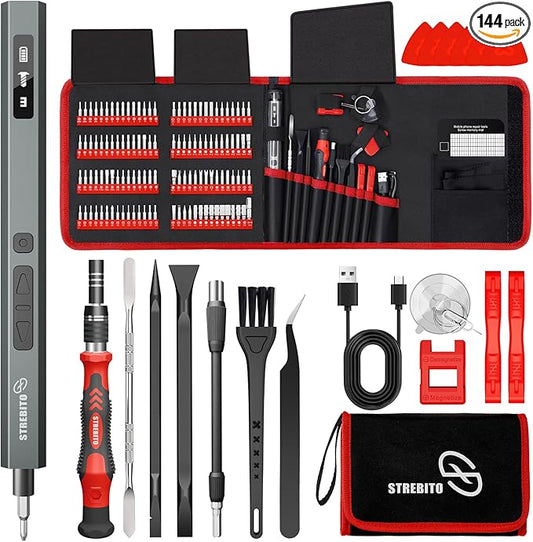 STREBITO 144-Piece Upgraded Electric Screwdriver, Max 0.7 N.m, 120 Magnetic Bits, 5-gear Torque Adjustment, Precision Screwdriver Set, Repair Tool Kit for Tech, Electronics and PC, Gifts for Men