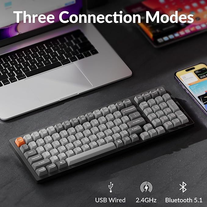 Keychron K4 Max Wireless/Wired Mechanical Keyboard, 96% Layout QMK 2.4 GHz Bluetooth Connection, Non-Shine Through PBT Keycaps White Backlit Compatible with Mac Windows Linux