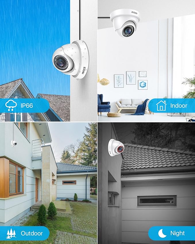 ZOSI 2Pack 2.0MP HD 1080P Security Cameras Kit, 80ft Night Vision, Indoor Outdoor Home CCTV Dome Cameras for 1080P/5MP/4K HD-TVI Analog DVR System