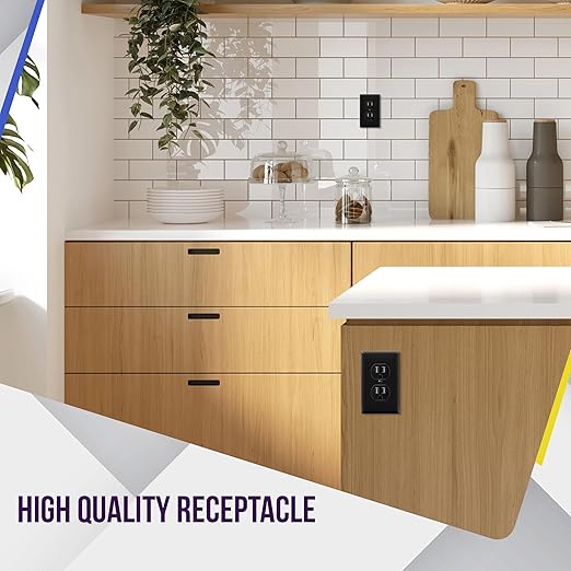 ENERLITES Duplex Outlets and Wall Plates Bundle, Tamper-Resistant Electrical Receptacle, 15A 125V, Self-Grounding, 2-Pole, UL Listed, 61581-TR-BKWP-10PCS, Black (10 Pack)