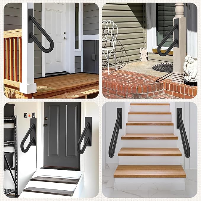 GORWARE Handrails for Outdoor Steps,18" U-Shaped Handrail Wall Mount with Matte Black Finished,1-3 Steps Railings,Safety Grab Bar for Outdoor Indoor Stairs, Garage, Porch, Toilet, Yard and Garden.