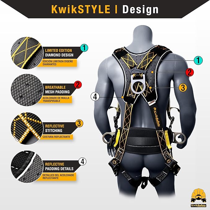 KwikSafety - TYPHOON Safety Harness [3 D-RINGS + BACK SUPPORT] Safety Harness Fall Protection Kit, 2025 ANSI Compliant