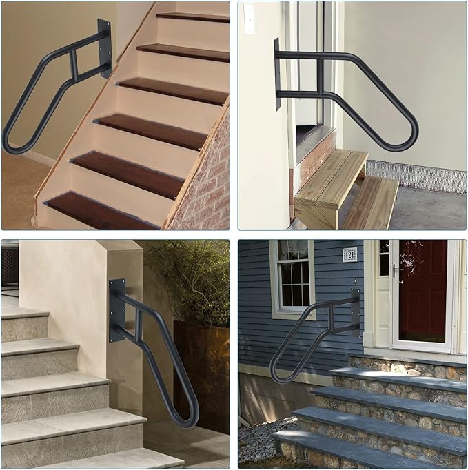Handrail for Outdoor Steps,28.7Inch Length Stainless Steel Wall Mount Handrail with Polished Surface,afety Grab Bar, Black Hand Railings for Porch Steps,Stairs,Garage