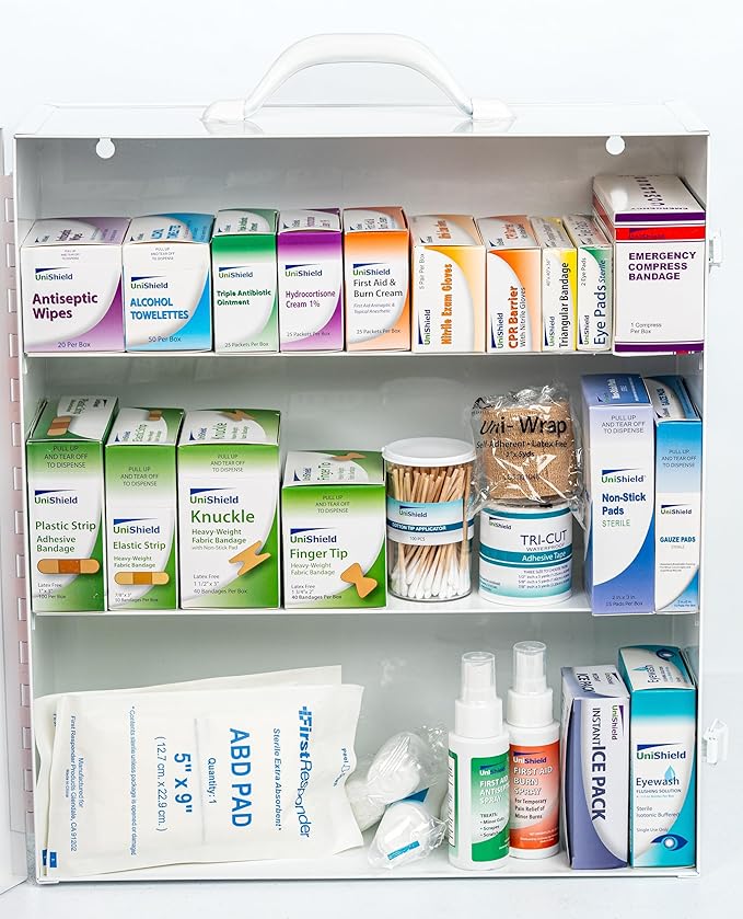 3-Shelf Metal 1st Aid Cabinet Class A, Large Capacity First Aid Wall Mount Medicine Cabinet, Secure Metal Med Box with Easy Access, Exceeds OSHA/ANSI Z308.1 2015, Over 600 Pieces