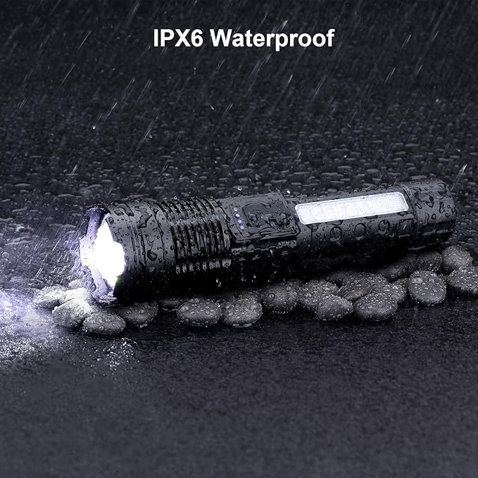 Rechargeable Flashlights High Lumens 980,000L (2 Packs), Super Bright LED Handheld Flash Light with USB C, COB Side Light, 7 Modes, Waterproof, Battery Powered Flashlight for Emergency, Home