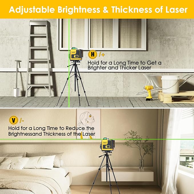 Laser Level, FELLAT 4x360°4D 16 Lines Laser for Construction, Two 360° Vertical and Two 360°Horizontal Green Cross Line Laser with Pulse Mode, Remote Controller and Two Rechargeable Battery