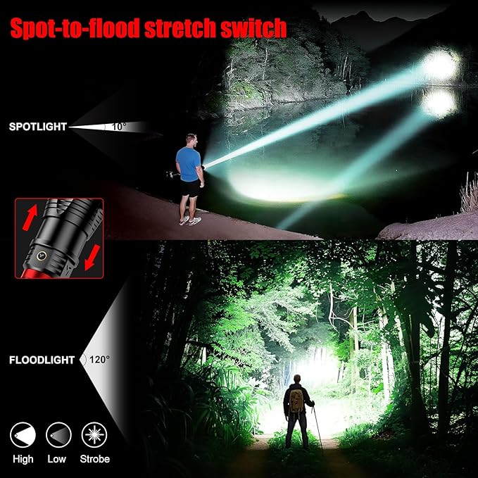 SKYFIRE Brightest Flashlights High Lumens with Ignition Lens,20000mAh Super Bright Rechargeable Flashlight with Shoulder Straps,Led Tactical Flash Light for Camping,Outdoor Essentials&Home Emergencies