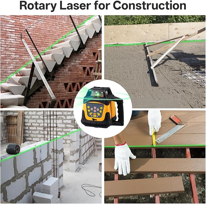 Self-Leveling Green Rotary Laser Level Kit, 2000’ Range, ±0.11"/100ft Accuracy, IP66 Waterproof & Dustproof, Includes Tripod, Grade Rod, Receiver, Detector Holder & Aluminum Carrying Case