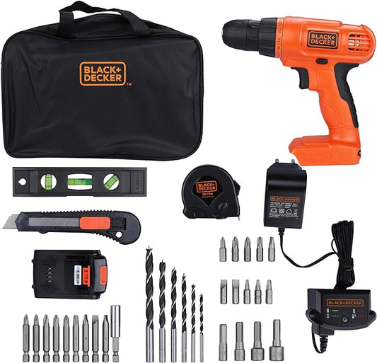 BLACK+DECKER 20V MAX Drill & Home Tool Kit, 34 Piece (BDCD120VA), Orange