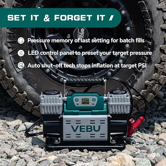 ‌Offroad Air Compressor 12V Tire Inflator, 150PSI with Auto Shut Off, Digital Display & Preset, 10.6CFM Fast Inflation for Offroad Vehicles, Trucks, SUVs, RVs, ATVs