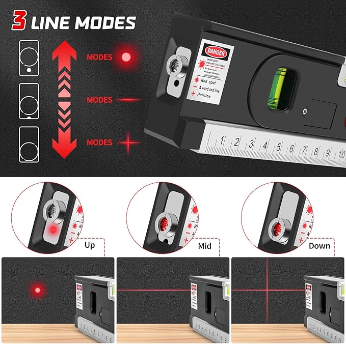 4-in-1 Laser Level with 3 LED Light,Multifunctional Torpedo Level 100Ft Alignment Point & 30Ft Leveling Line,3 Laser Modes Magnetic with Tripod Laser Tool for Hanging Picture Home Renovation