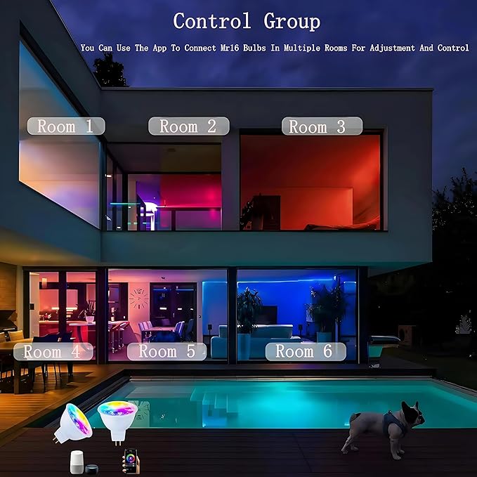 Smart MR16 GU5.3 LED Bulb,GU5.3 Light Bulbs,Dimmable Color Changing Light Bulbs,12Volt Gu5.3 Bi-Pin Base,WiFi & Bluetooth LED Bulbs Work with Alexa,Google Assistant,16Million Colors Syncs with Music.