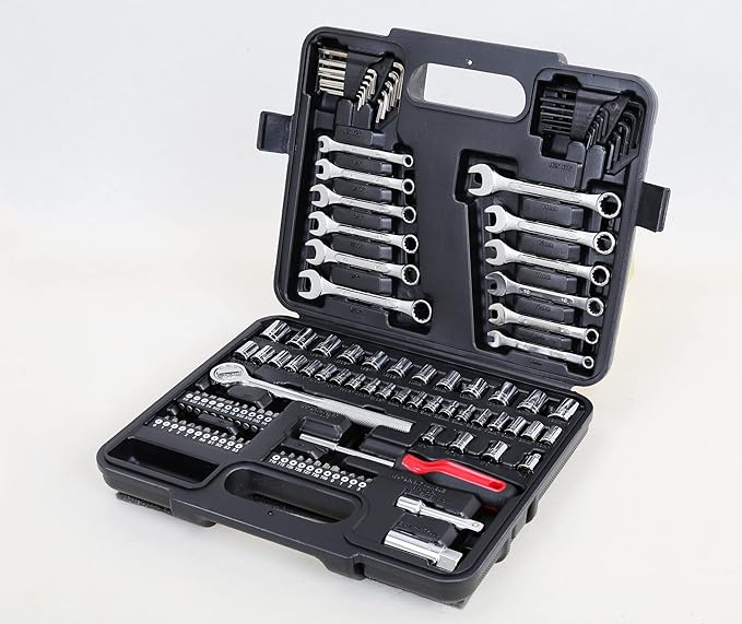 121 Piece MECHMAX Mechanic Tool Set, 1/4 & 3/8 Inch Drive SAE & Metric Socket Wrench Kit, Sockets, Combination Wrenches Auto Repair Tool Set with Storage Case and as A Gift