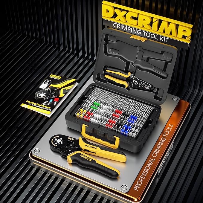 Ferrule Crimping Tool Kit, Ratchet Pliers for 24-8 AWG with 24 Types Insulated, Non-Insulated and Two Wire Ferrules, Ferrule Crimper, Wire Ferrules Kit, Crimping Pliers set with Wire Strippers