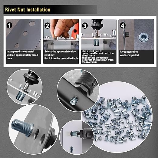 Rivet Nut Tool Kit 540Pcs Nut Riveter Tool Kit (M8/M6/M5/M4/M3), Suitable for Furniture, Decoration, Automobile, Shipbuilding and Industrial Applications