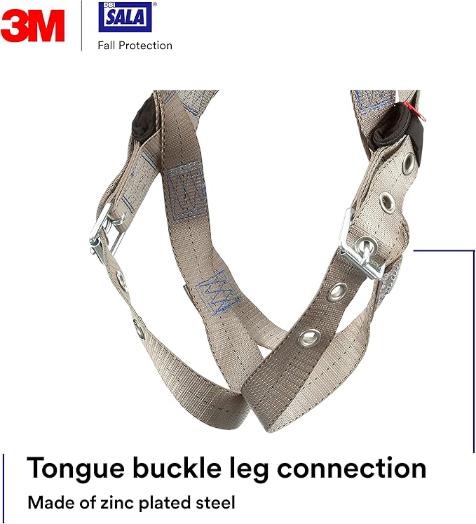 3M DBI-SALA ExoFit X100 Comfort Vest Safety Harness Fall Protection, OSHA, ANSI, General Purpose, 1 D-Ring, Tongue Buckle Leg Strap, Pass-through Chest Buckle, Zinc Plated Steel, 1401001, Medium