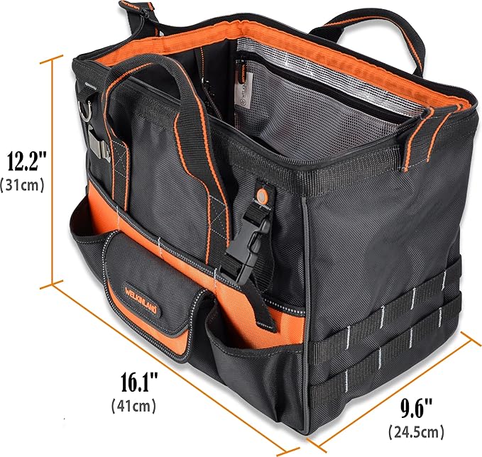 WELKINLAND 16" Tool Bags - 34-Pocket Heavy Duty Open Top Organizer for HVAC & Electricians