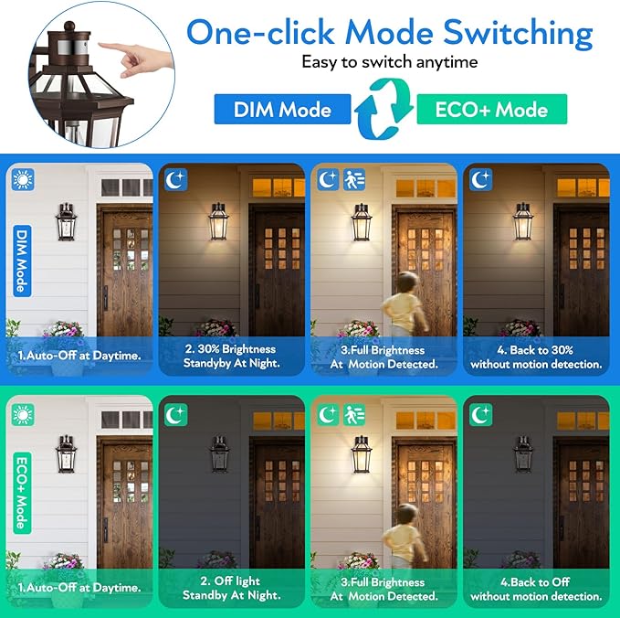 VIANIS Motion Sensor Outdoor Lights, Oil Rubbed Bronze Dusk to Dawn Outdoor Wall Lights Exterior, Waterproof Wall Lantern with Tempered Glass, Modern Outside Wall Sconce for Garage Front Porch, E26