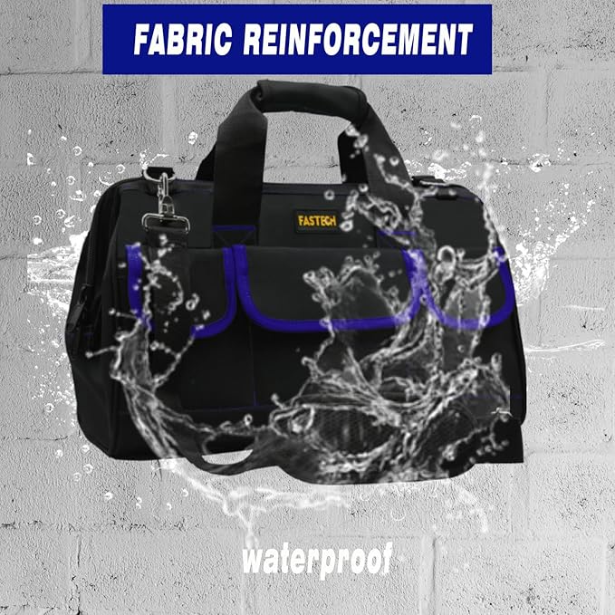 22 Inch Tools Bag, Waterproof Wide Mouth Tool Kit, Tools Big Bag, Heavy Duty Tool Tote Organizer With Adjustable Shoulder Strap For Men/Women (22IN Blue)