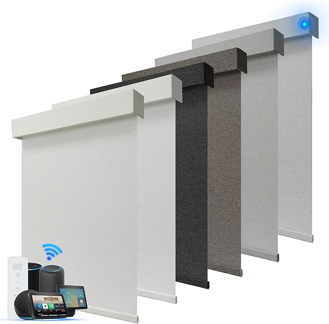 Motorized Blinds with Remote, Light Filtering Smart Roller Blinds Compatible with Apple Homekit Google Home and Alexa, Automatic Window Blinds Customize, Beige