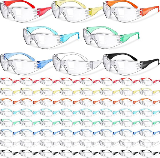 Yunsailing 64 Pairs Clear Safety Glasses for Man Woman Protective Glasses with Anti Fog Lens Scratch Impact Resistant Adult Color Temple Wrap Eye Protection Lab Shooting Construction