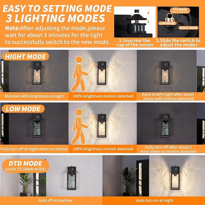 Motion Sensor Outdoor Wall Lights,Updated Dusk to Dawn Outdoor Lighting, Exterior Light Fixtures Wall Mount,Waterproof Porch Light Outside Lights for House