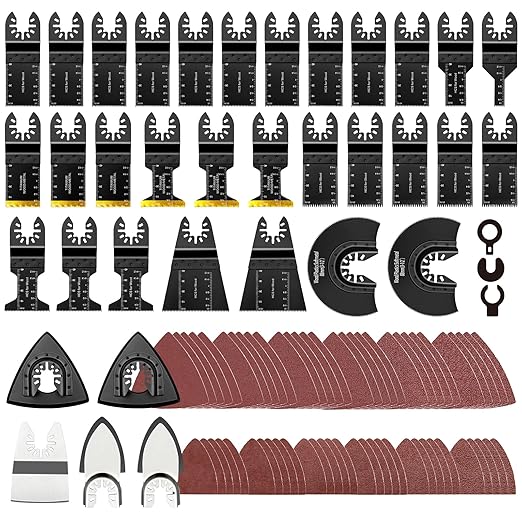 98Pcs Oscillating Saw Blades Kits Cutting for Wood Plastic Metal Multi Tool Blades Oscillating Tool Blades with Sanding Pads Sandpapers Kits Fit Dewalt Ryobi Milwaukee Rockwell Fein Makita