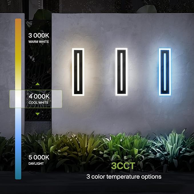 ASD LED 24" Long Wall Mount Light Fixture, Outdoor & Indoor Linear Sconce | 3CCT, Dimmable, Waterproof, Anti-Rust, ETL Listed | 24W 1630LM 3000-5000K 100-277V | Exterior Porch Lighting | Black