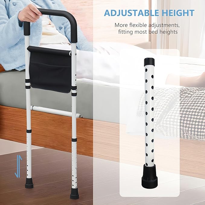 Bed Rails for Elderly Adults Safety, Adjustable Bed Assist Rails for Seniors, Bedrails with Support Legs and Storage Pocket, Bed Railing Cane Fit Single, Double King,Queen,Full, Twin Beds