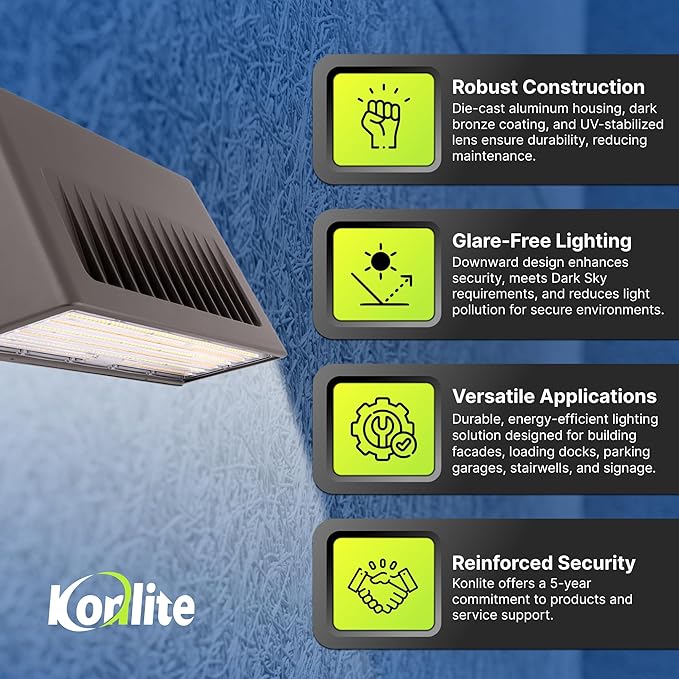 63W/45W/30W Full-Cutoff LED Wall Pack Lights, Selectable Wattage & CCT (5000K/4000K/3000K), LED Wall Light, Energy Efficient, Durable, Outdoor Commercial Wall Pack Light, 9797LM