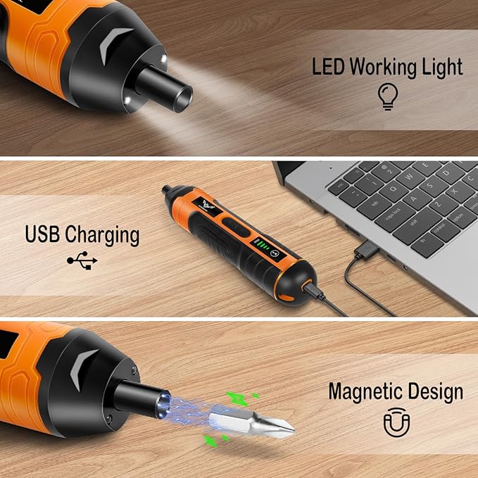 Electric Cordless Screwdriver, 3.6V Rechargeable Screwdriver, 5N.m Max Torque, 4-Gear Torque, LED Light, 105 Pcs, Ideal for Daily & Light Industrial Use