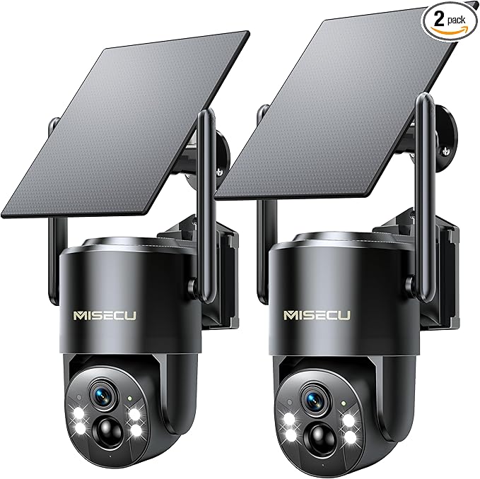 4G LTE Cellular Solar Security Camera Wireless Outdoor, No WiFi Solar Powered Outdoor, 2.5K Color Night Vision, AI Motion Detection, 360° PTZ Live View, 2 Way Talk, Built in SIM Card (2 Pack)