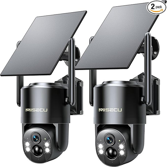 4G LTE Cellular Solar Security Camera Wireless Outdoor, No WiFi Solar Powered Outdoor, 2.5K Color Night Vision, AI Motion Detection, 360° PTZ Live View, 2 Way Talk, Built in SIM Card (2 Pack)