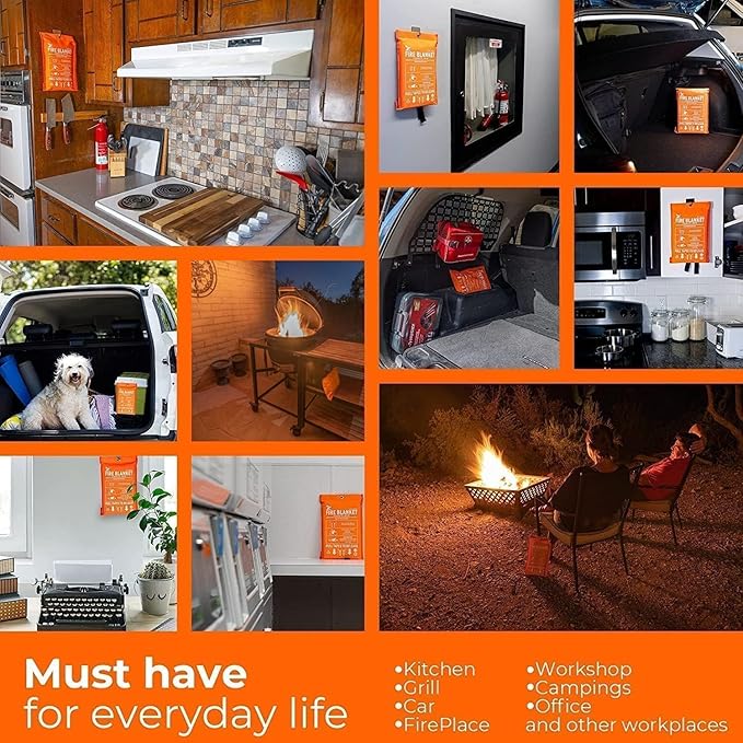 Supa Ant Emergency Fire Blanket for Home and Kitchen - 1 Pack 1500F High Visibility (Glow in The Dark) Smother Kitchen Fire Blanket - CE Certified Hero Fire Blankets Emergency for Home (47in)