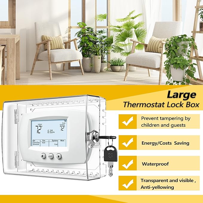 TRJ Large Thermostat Lock Box with Key - Clear Cover for AC on Wall - 3 PCS Lockable Box Fits 4" Hx6 W or Smaller